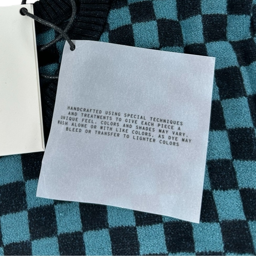 Daydreamer LA Teal Green Black Checkered Pullover Long Sleeve Sweater XL NWT - Picture 5 of 8